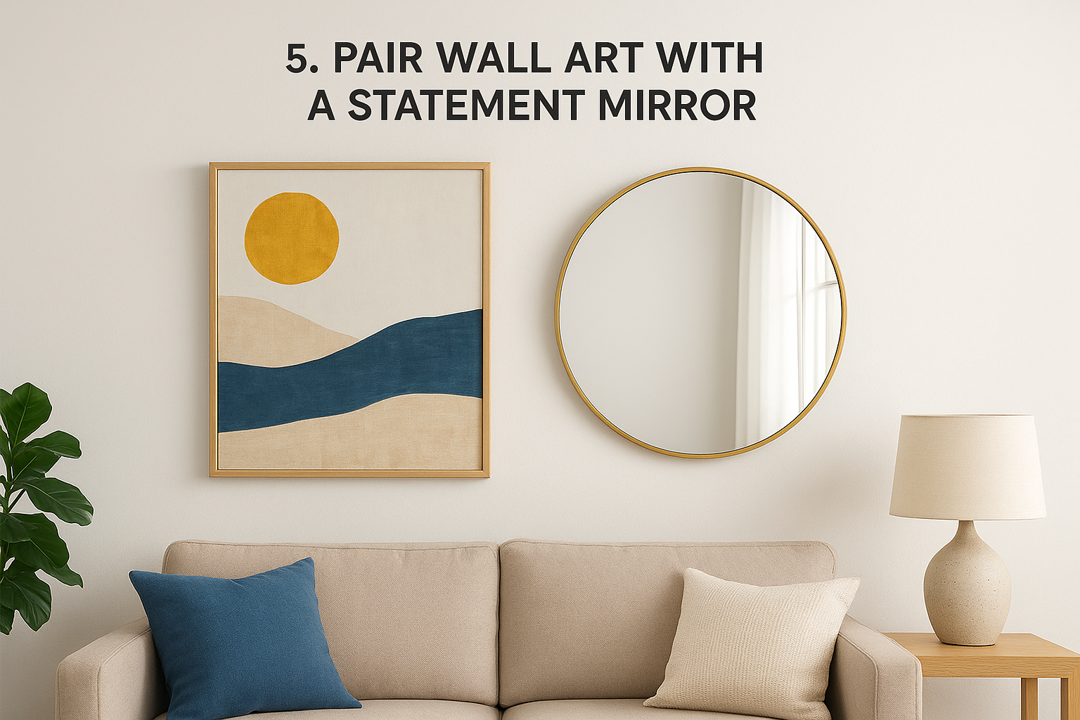 5. Pair wall art with a statement mirror