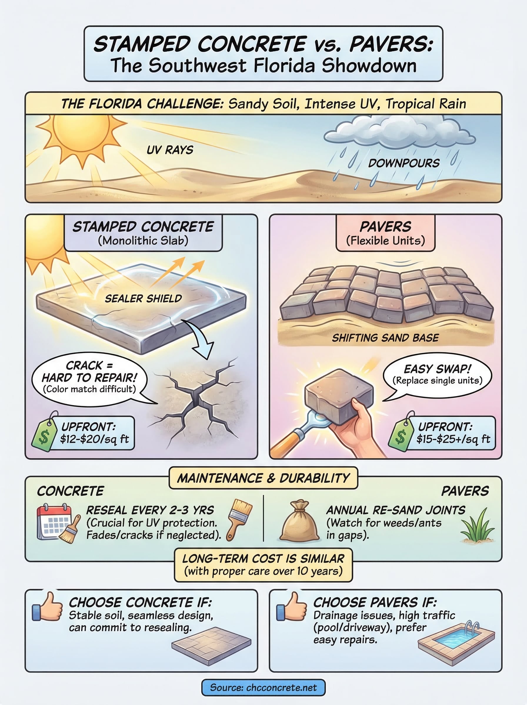 stamped concrete vs pavers infographic
