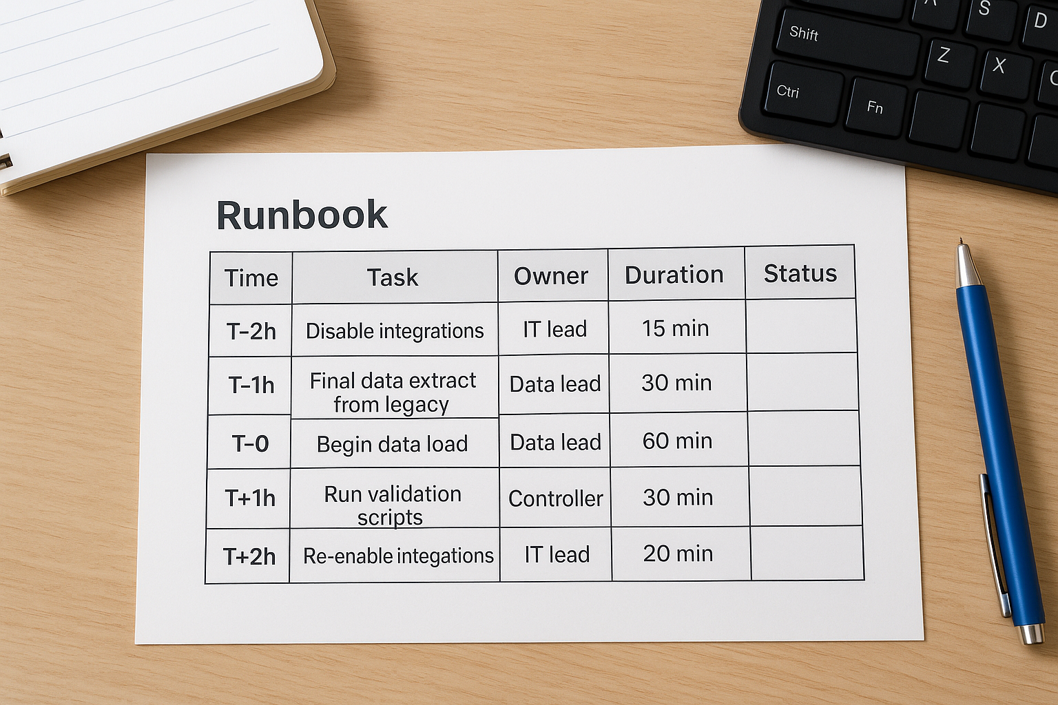 Structure your runbook by time block