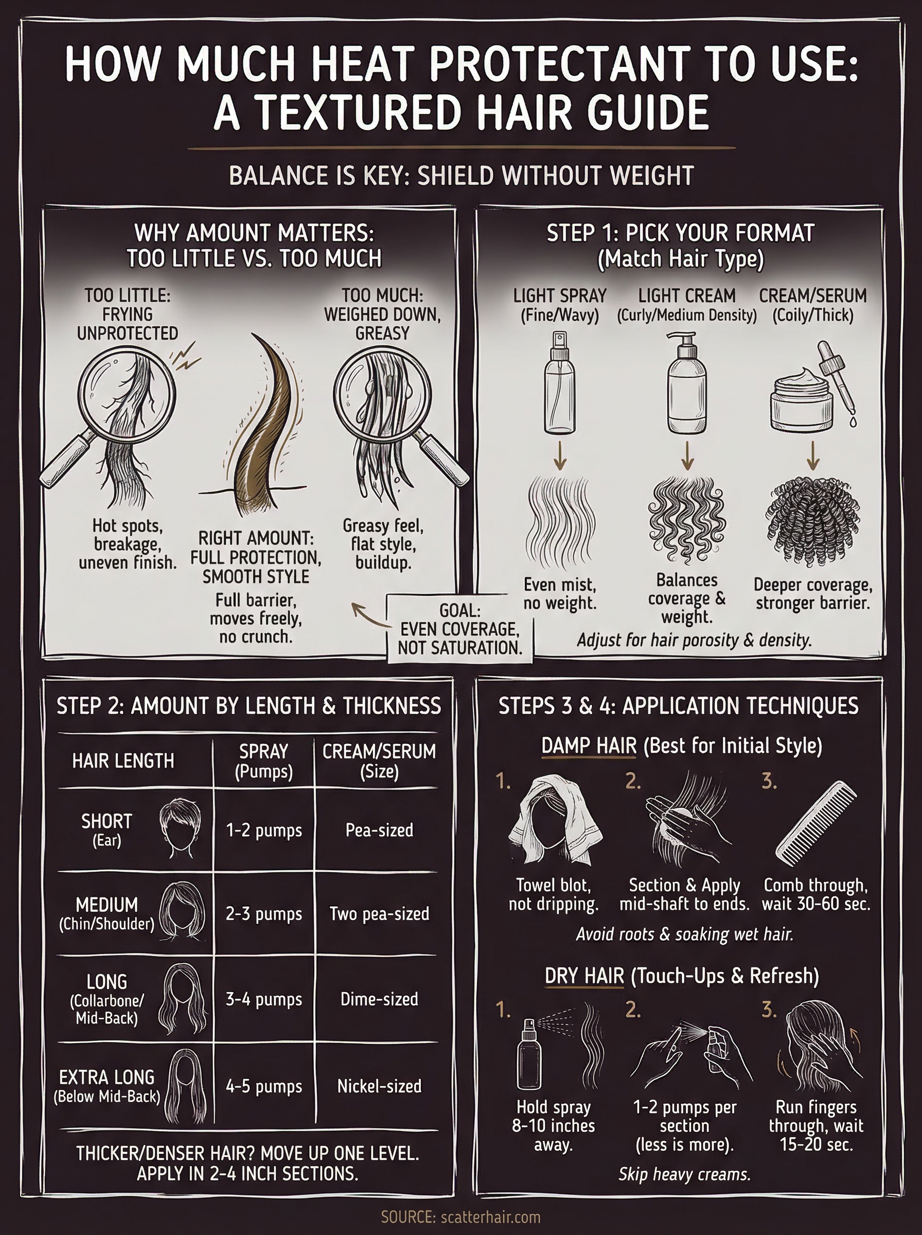 how much heat protectant to use infographic