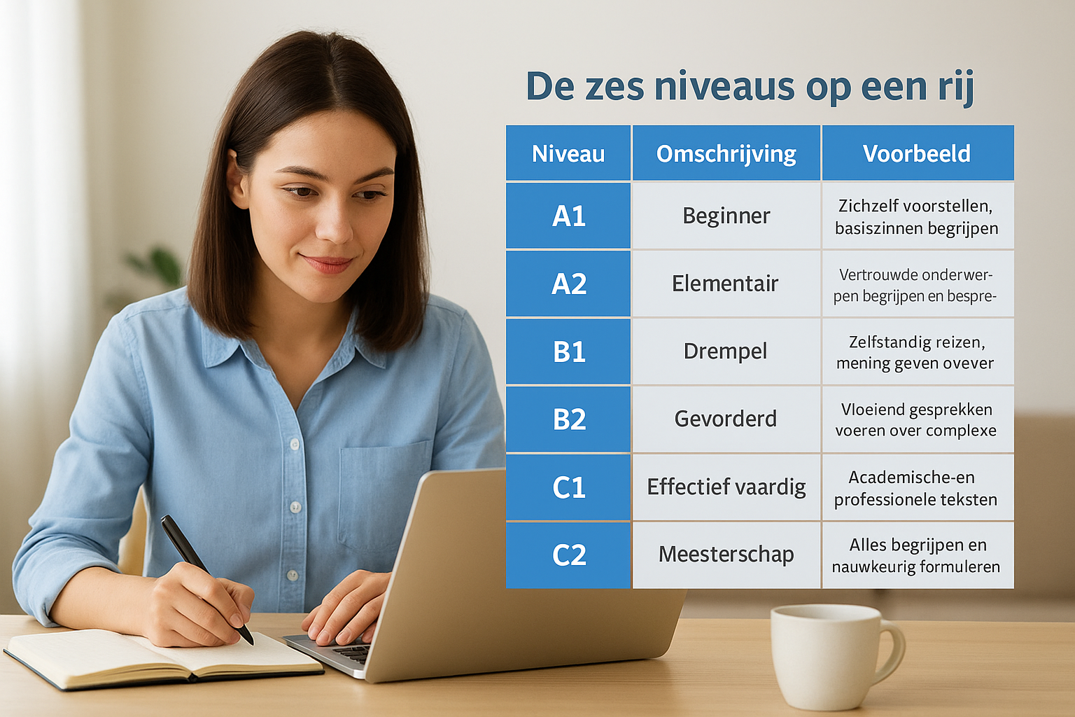 De zes niveaus op een rij