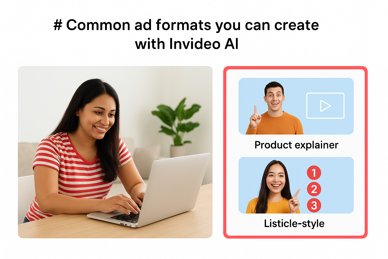 Common ad formats you can create with Invideo AI