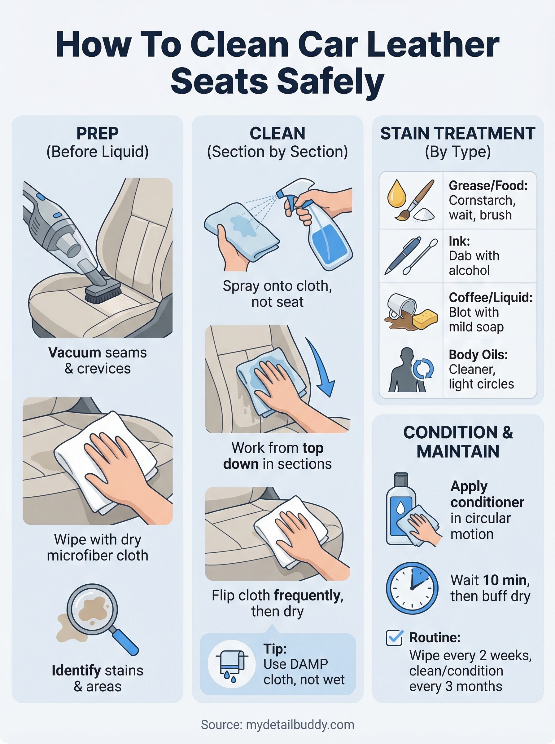how to clean car leather seats infographic