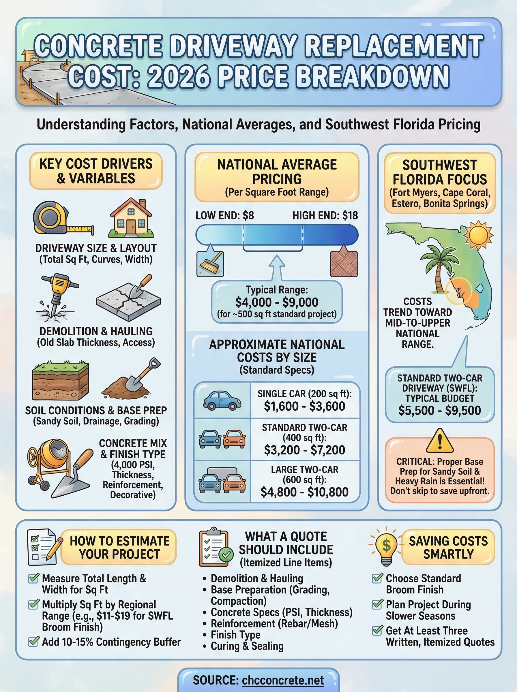 concrete driveway replacement cost infographic