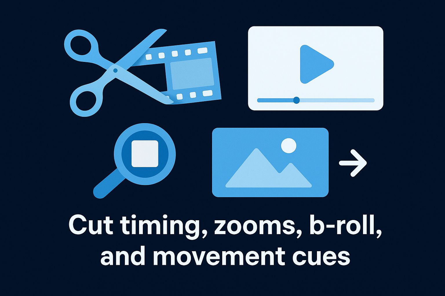 Cut timing, zooms, b-roll, and movement cues