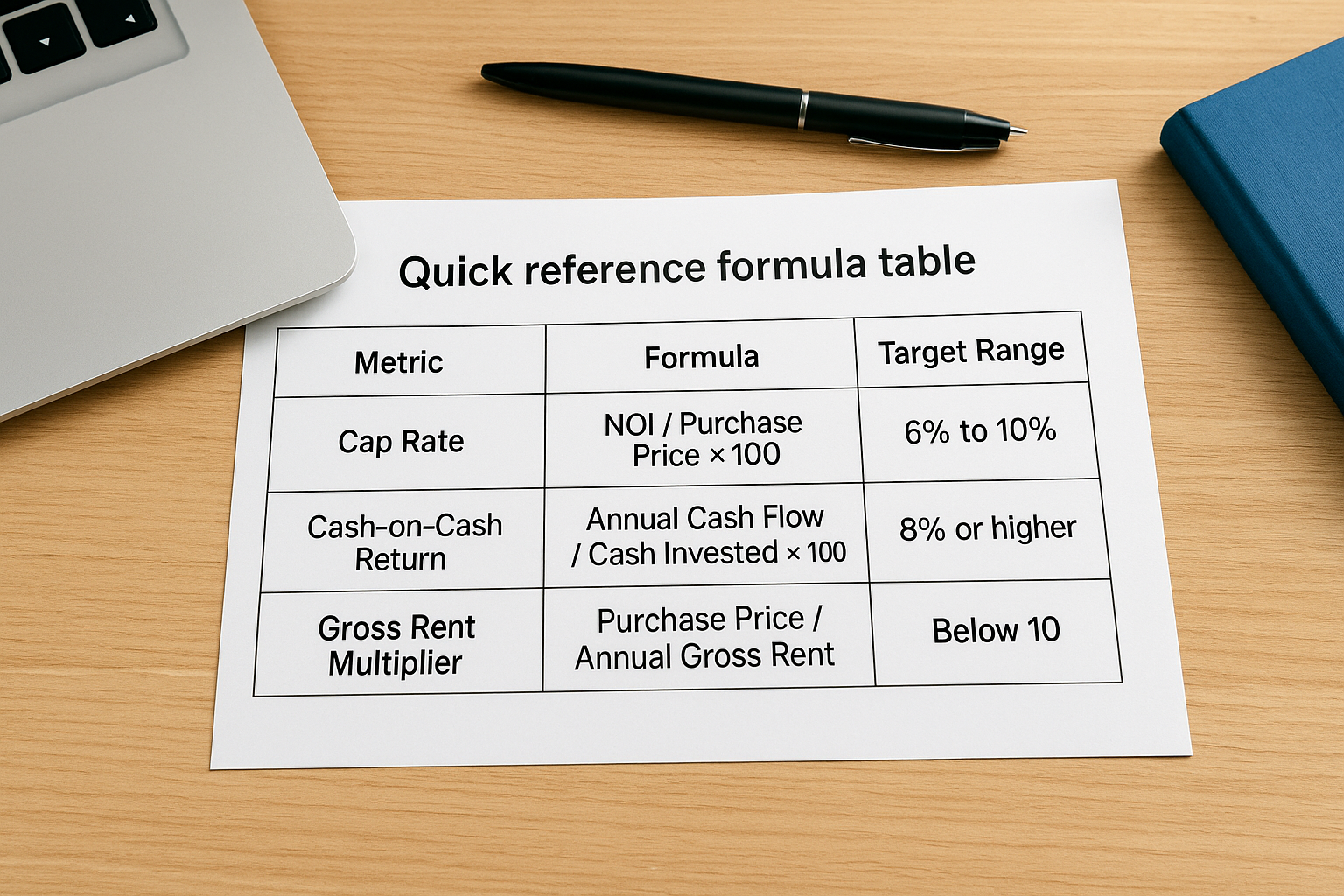 Quick reference formula table