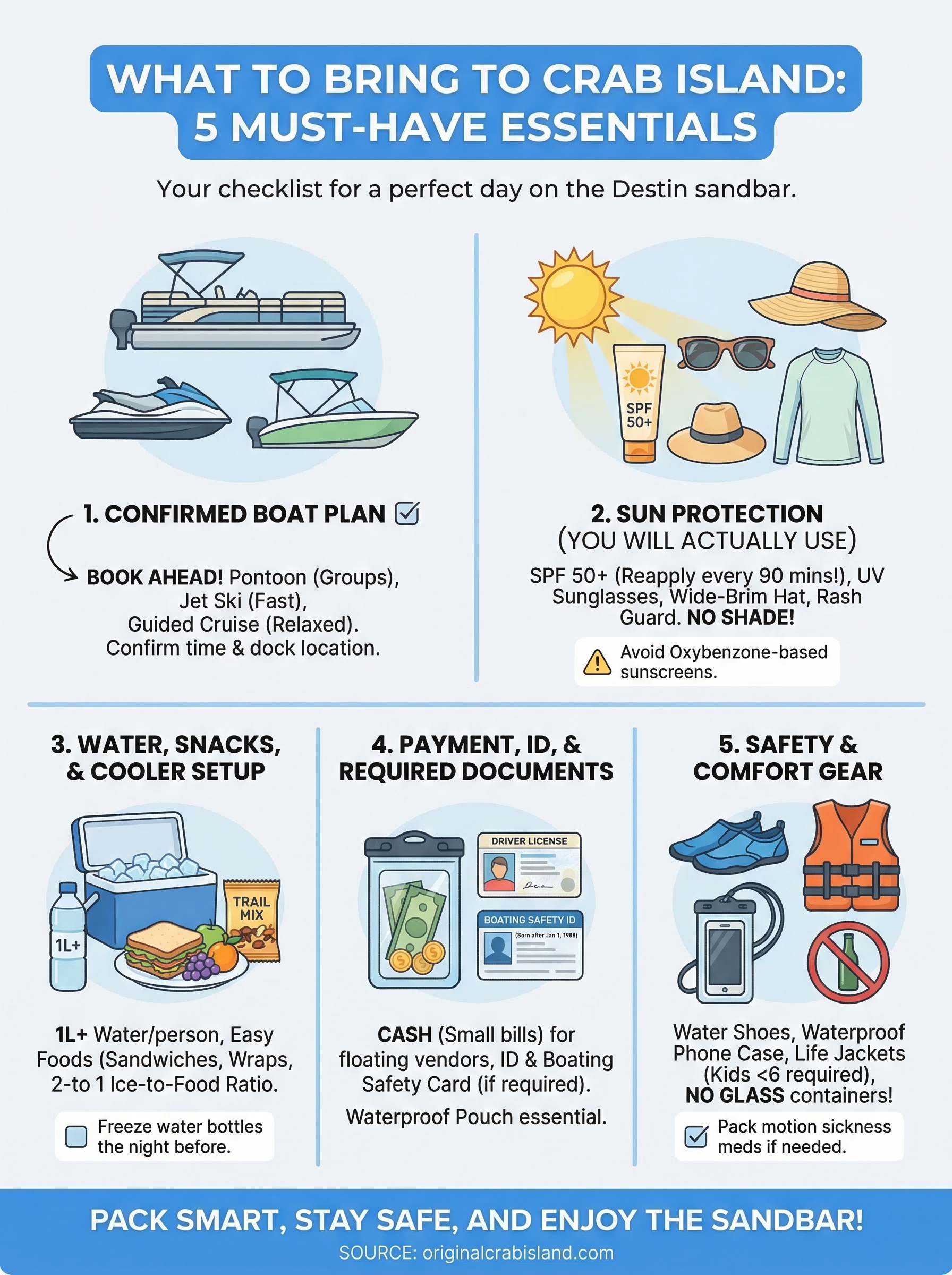 what to bring to crab island infographic