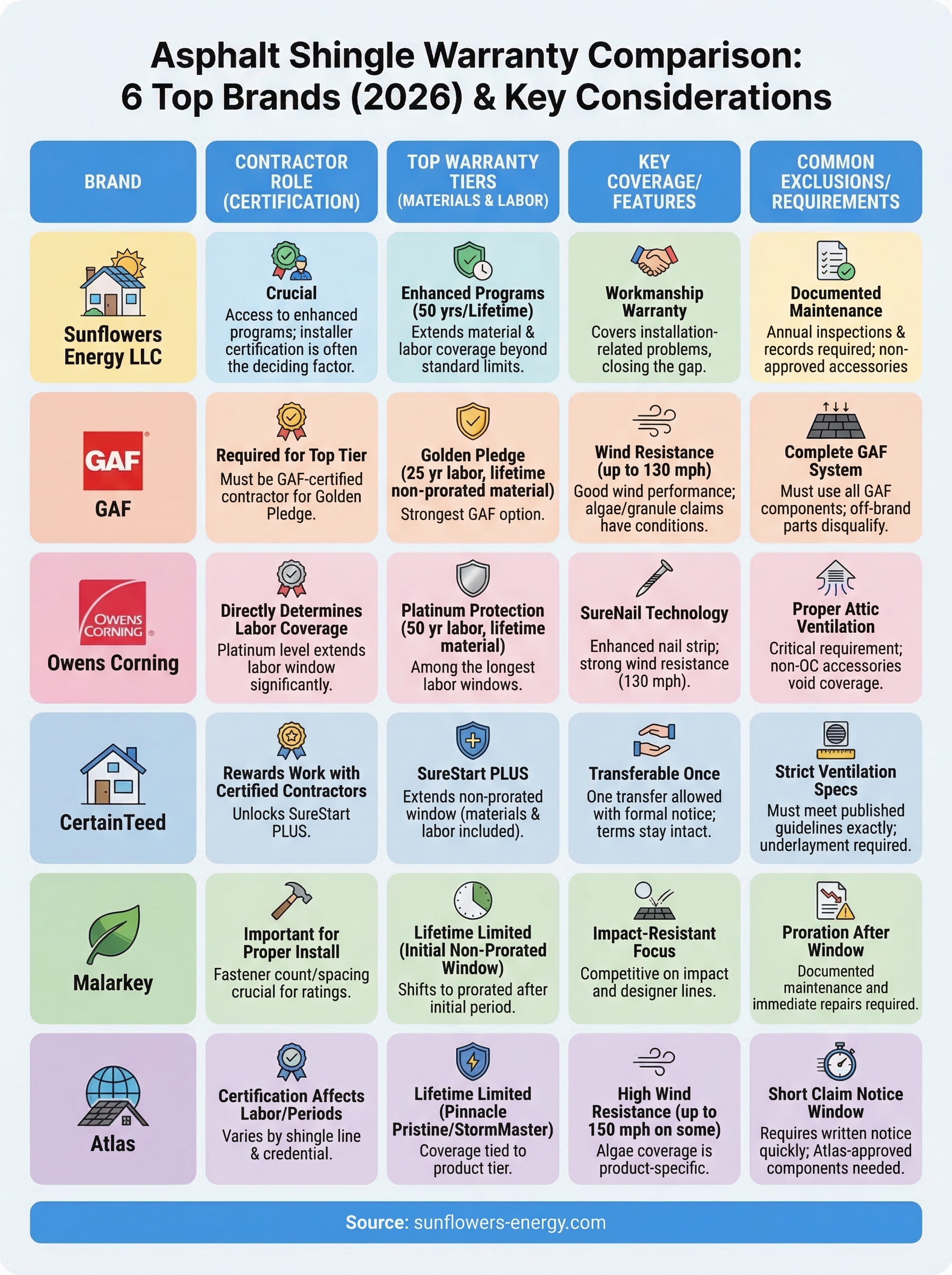 asphalt shingle warranty comparison infographic
