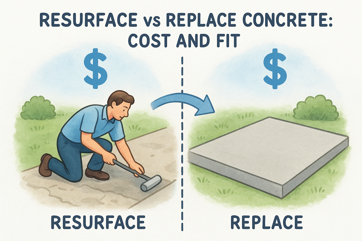 Resurface vs replace concrete: cost and fit