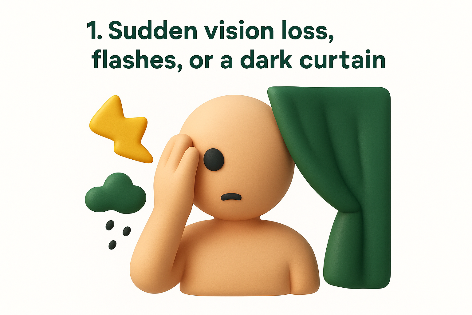 1. Sudden vision loss, flashes, or a dark curtain