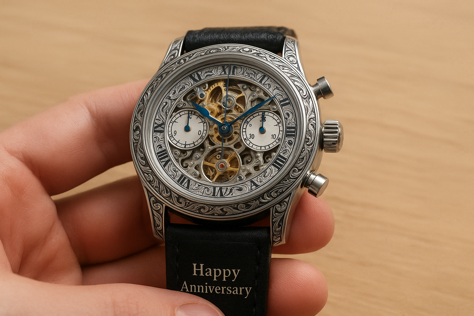 2. An engraved chronograph or openwork watch