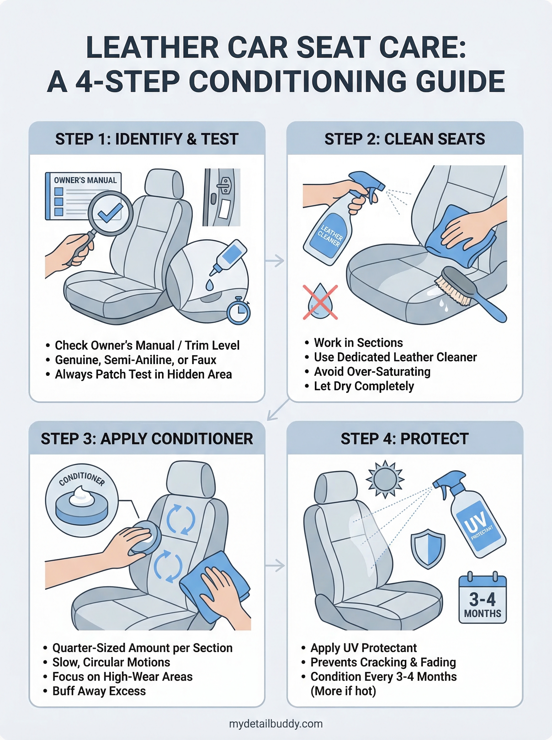 how to condition leather car seats infographic