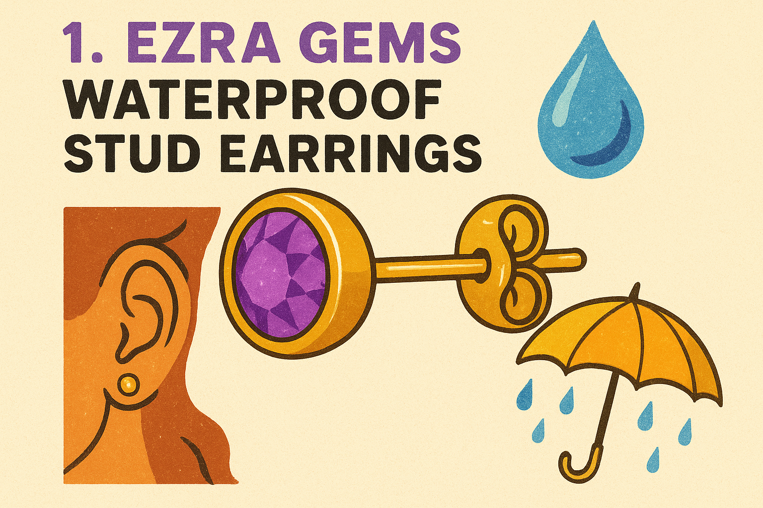 1. Ezra Gems waterproof stud earrings