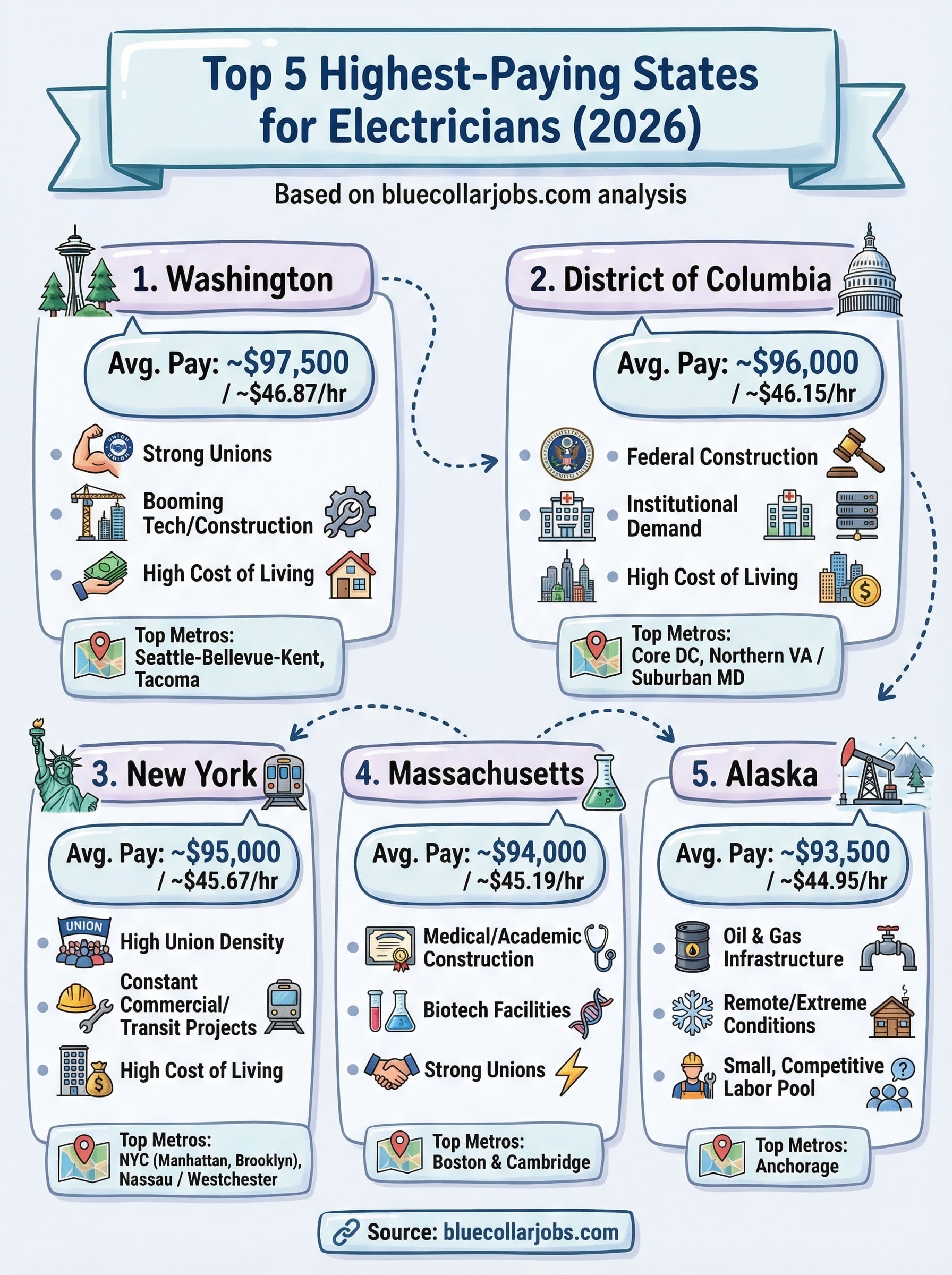 electrician salary by state infographic