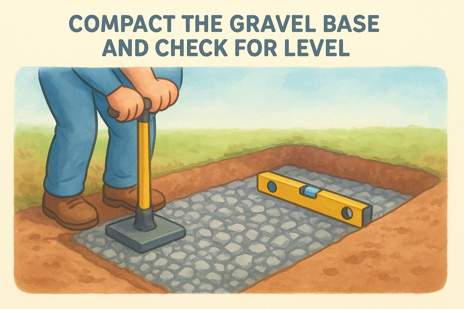 Compact the gravel base and check for level
