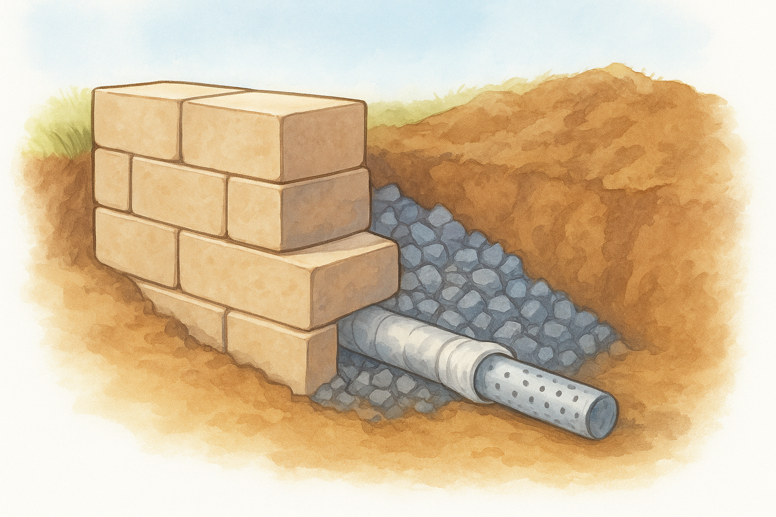Install drainage pipe and backfill in stages