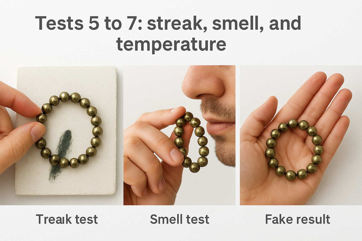 Tests 5 to 7: streak, smell, and temperature