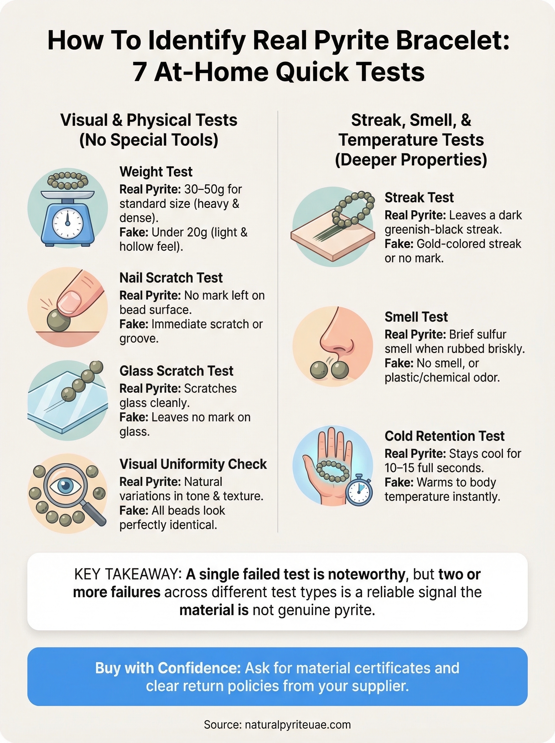how to identify real pyrite bracelet infographic
