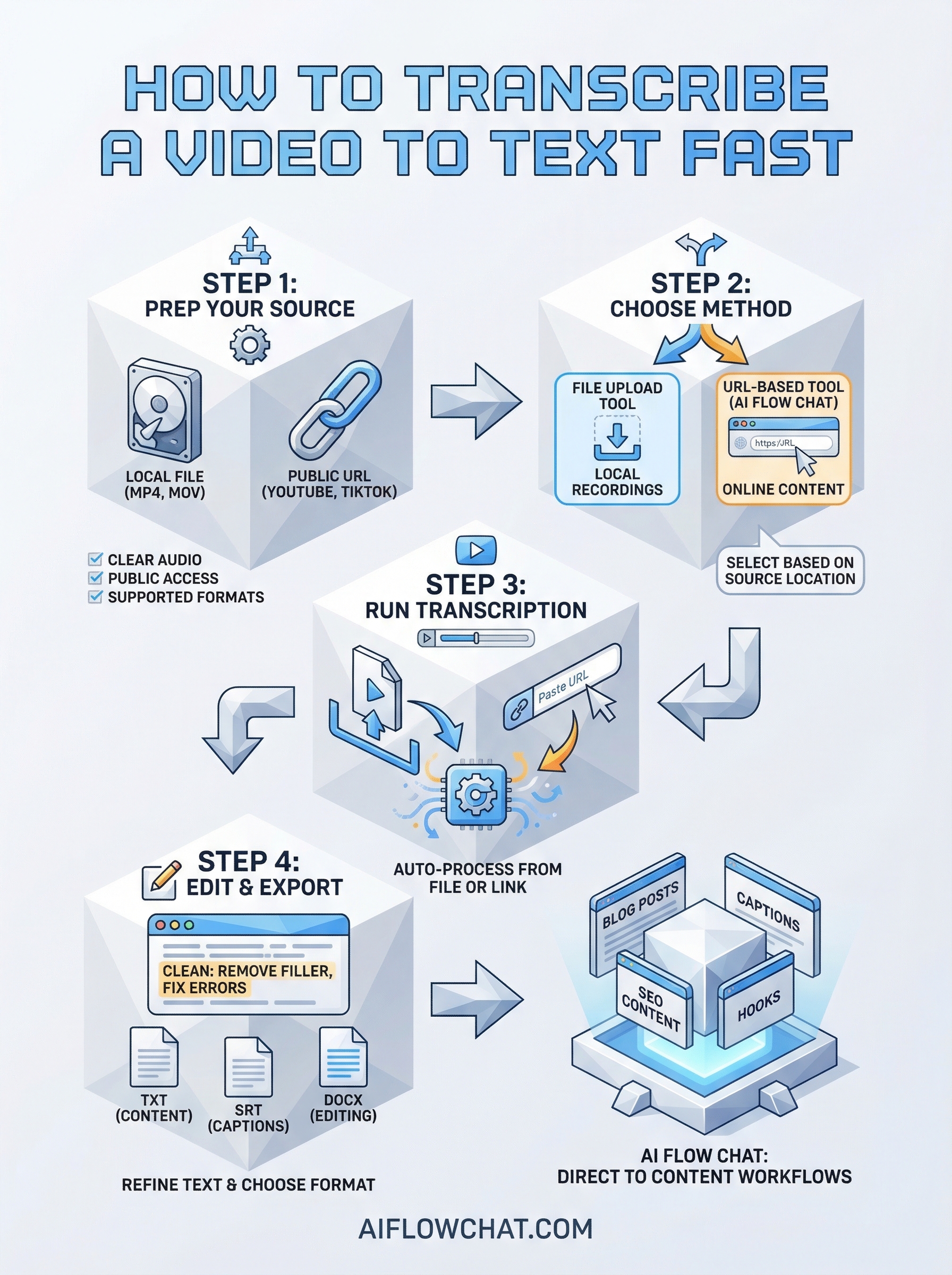 how to transcribe a video to text infographic