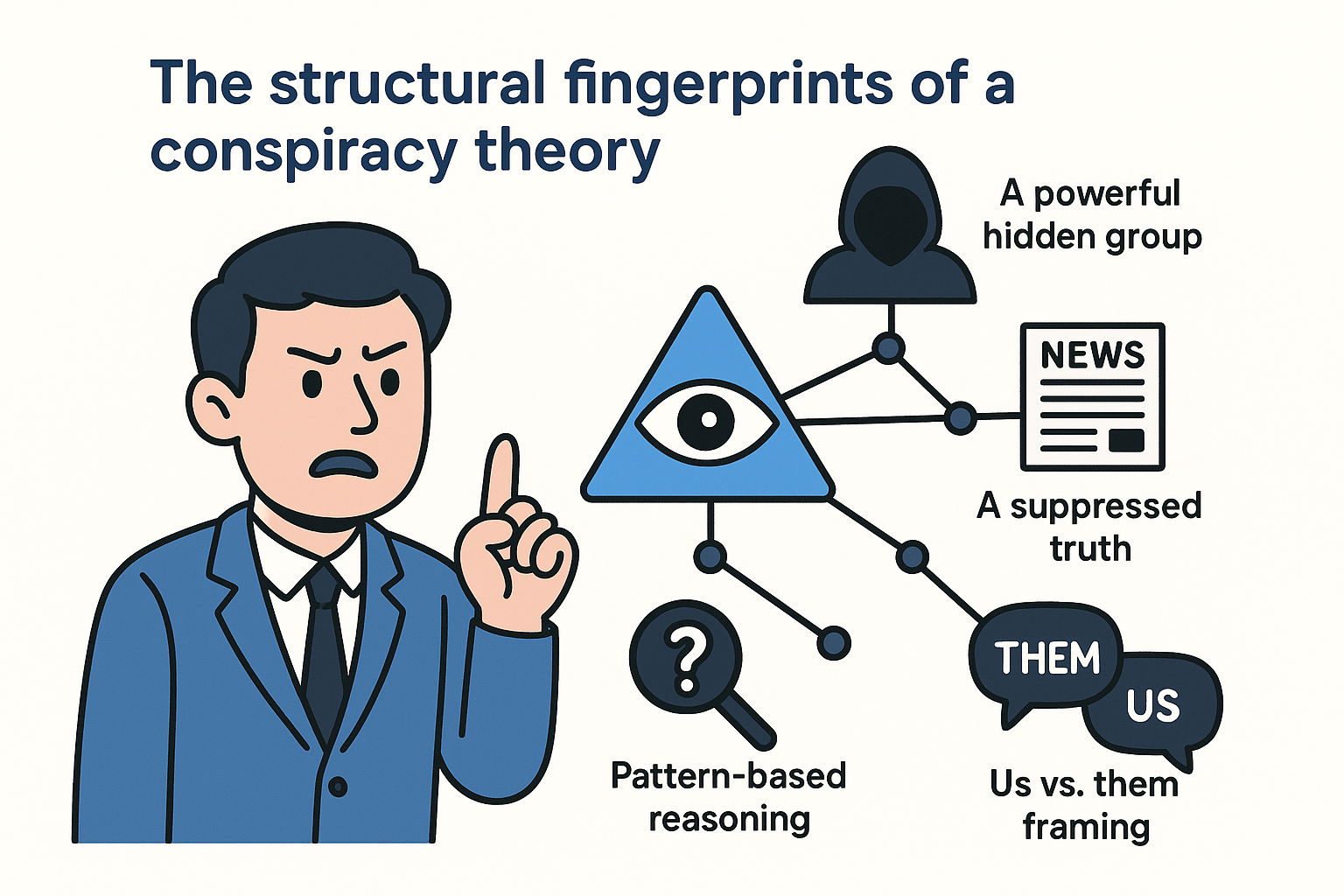 The structural fingerprints of a conspiracy theory