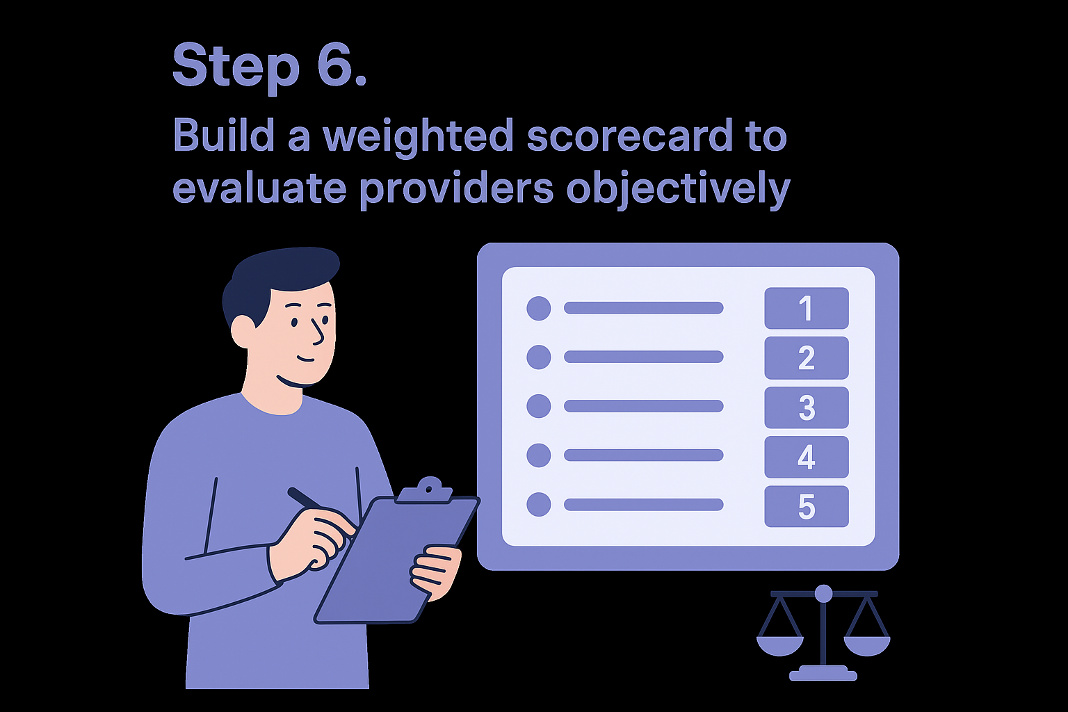 Step 6. Build a weighted scorecard to evaluate providers objectively