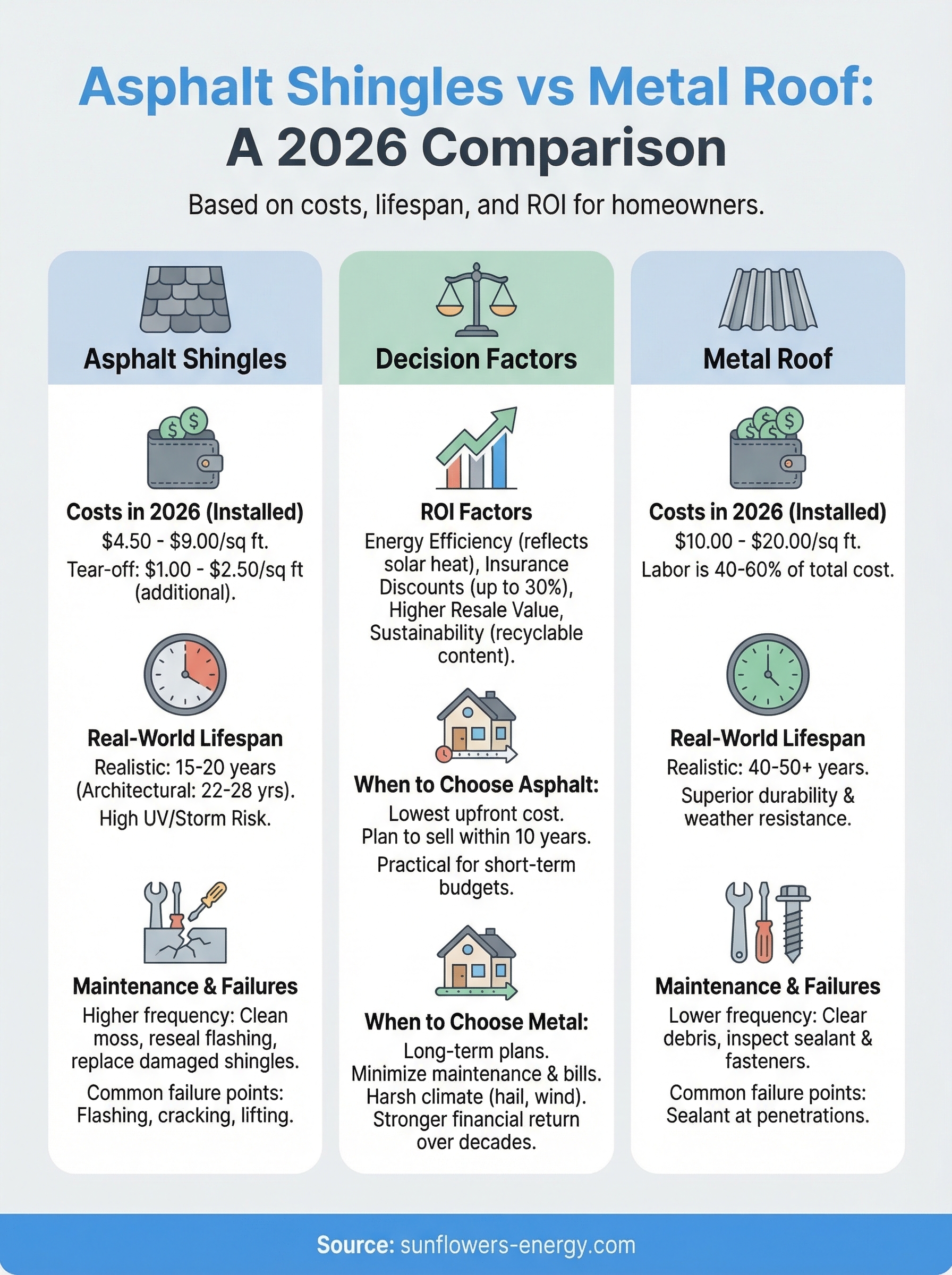 asphalt shingles vs metal roof infographic