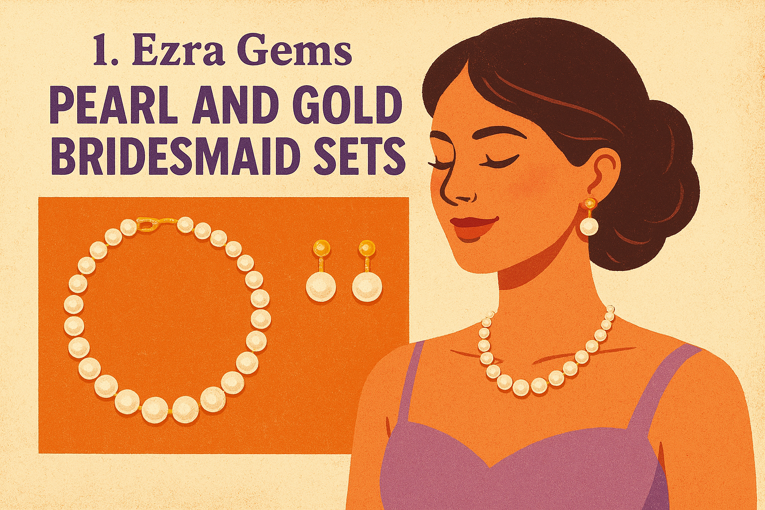 1. Ezra Gems Pearl and Gold Bridesmaid Sets