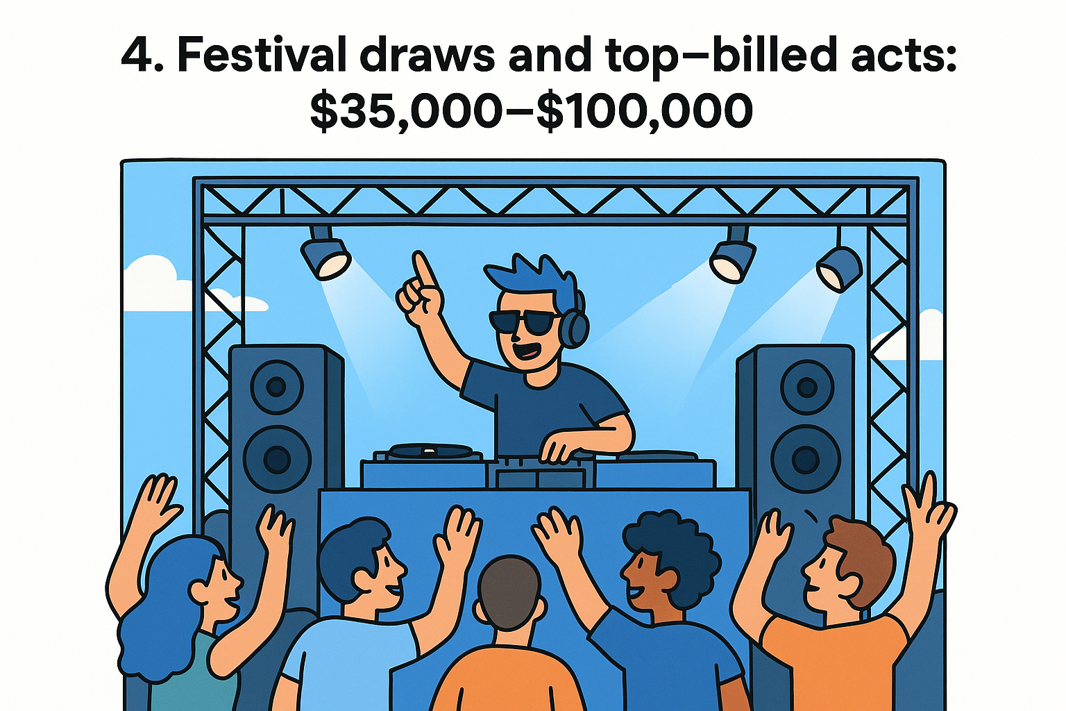 4. Festival draws and top-billed acts: $35,000–$100,000