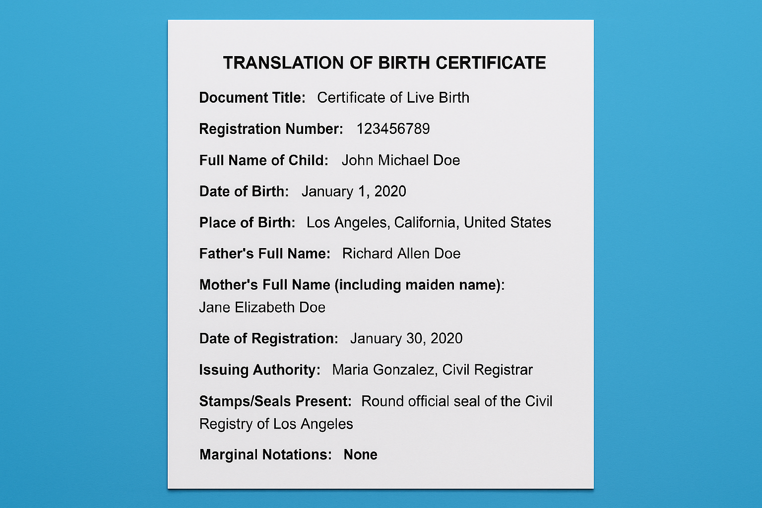 Sample translation layout