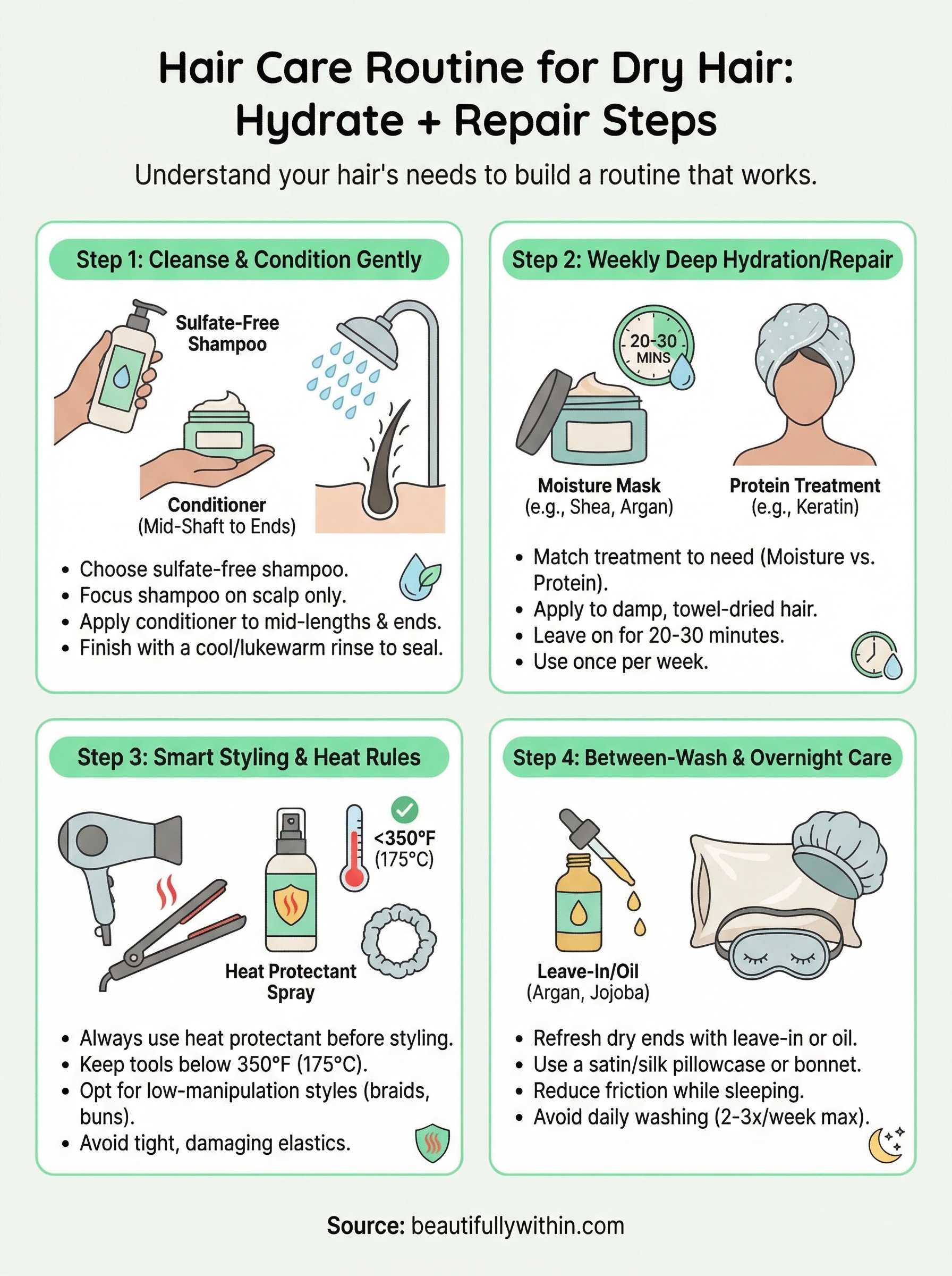 hair care routine for dry hair infographic