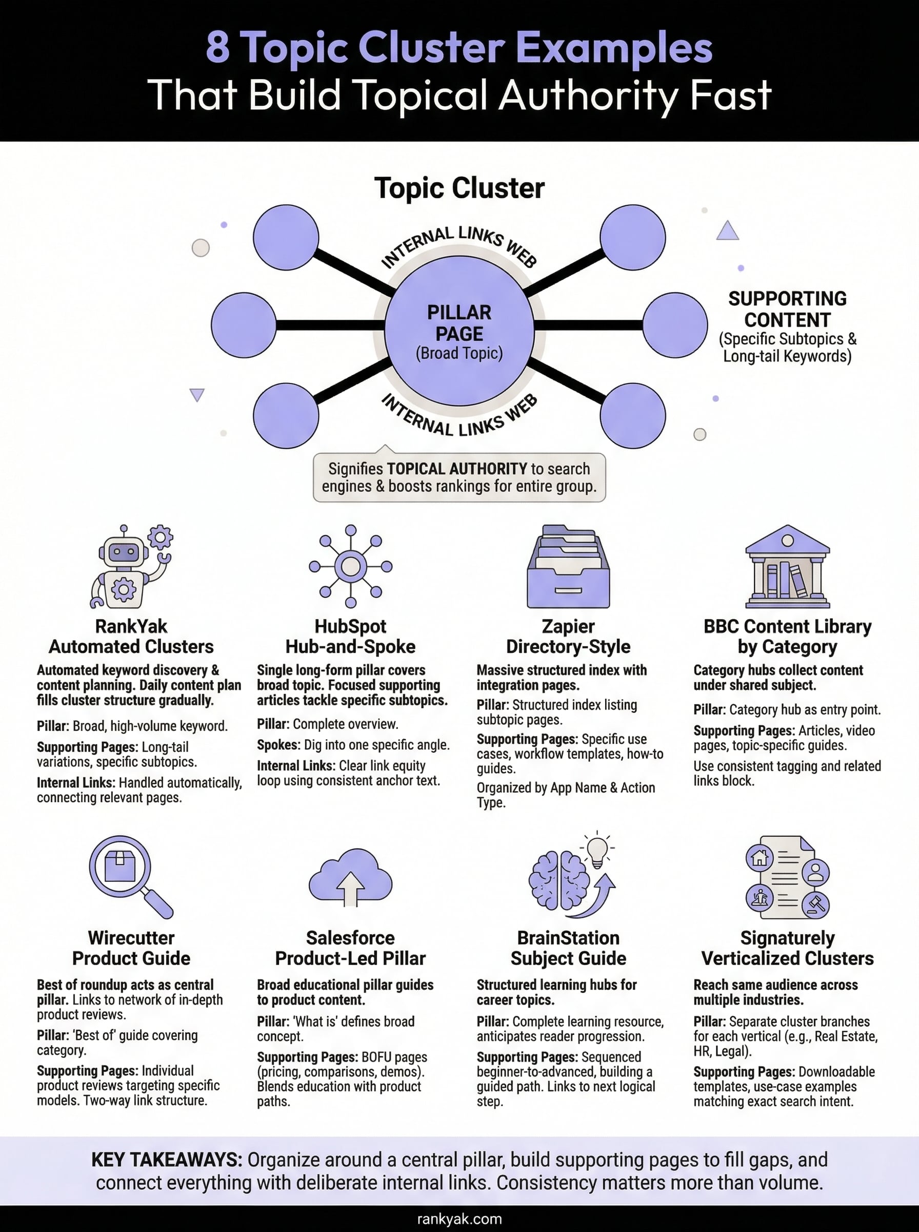 topic cluster examples infographic