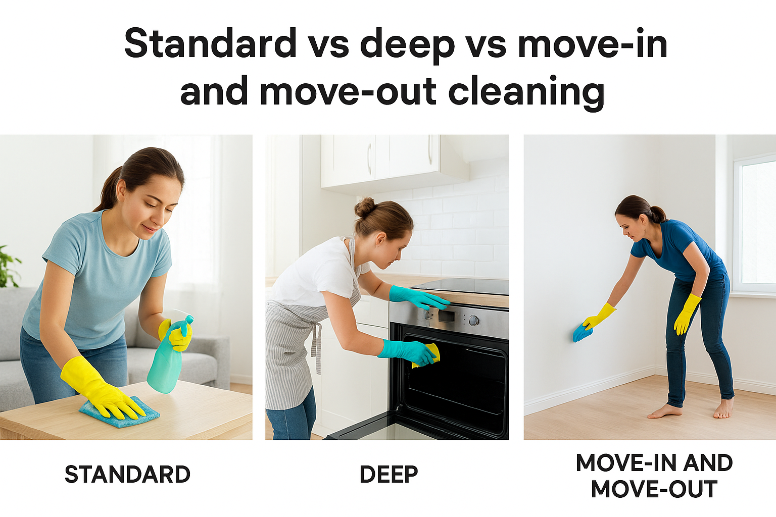 Standard vs deep vs move-in and move-out cleaning