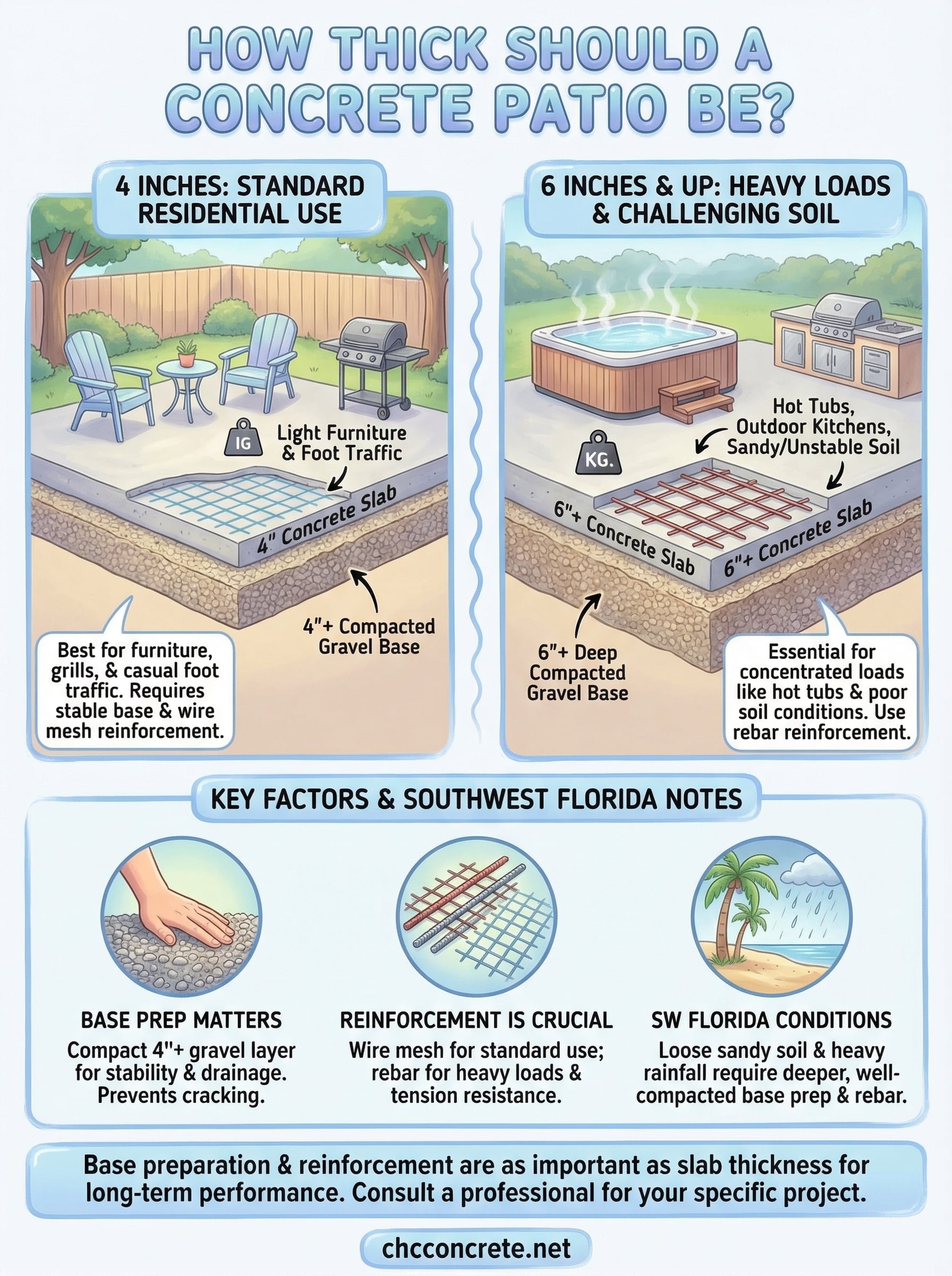 how thick should a concrete patio be infographic