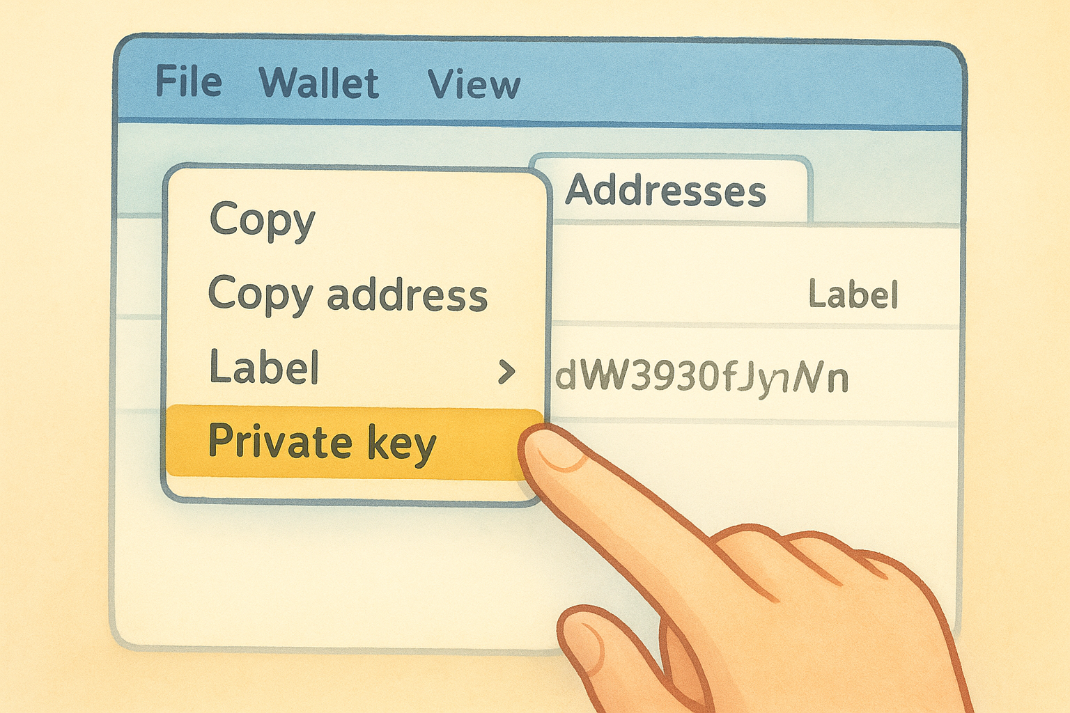 Use the right-click menu to reveal the key