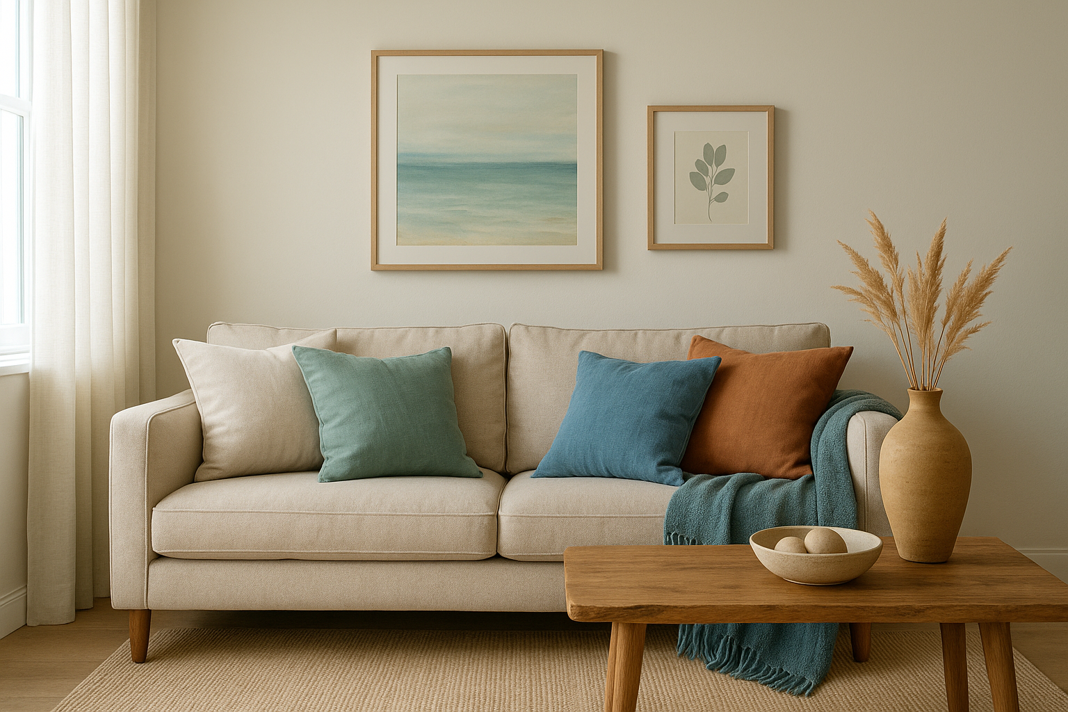Accent colours: blues, greens, and coastal naturals