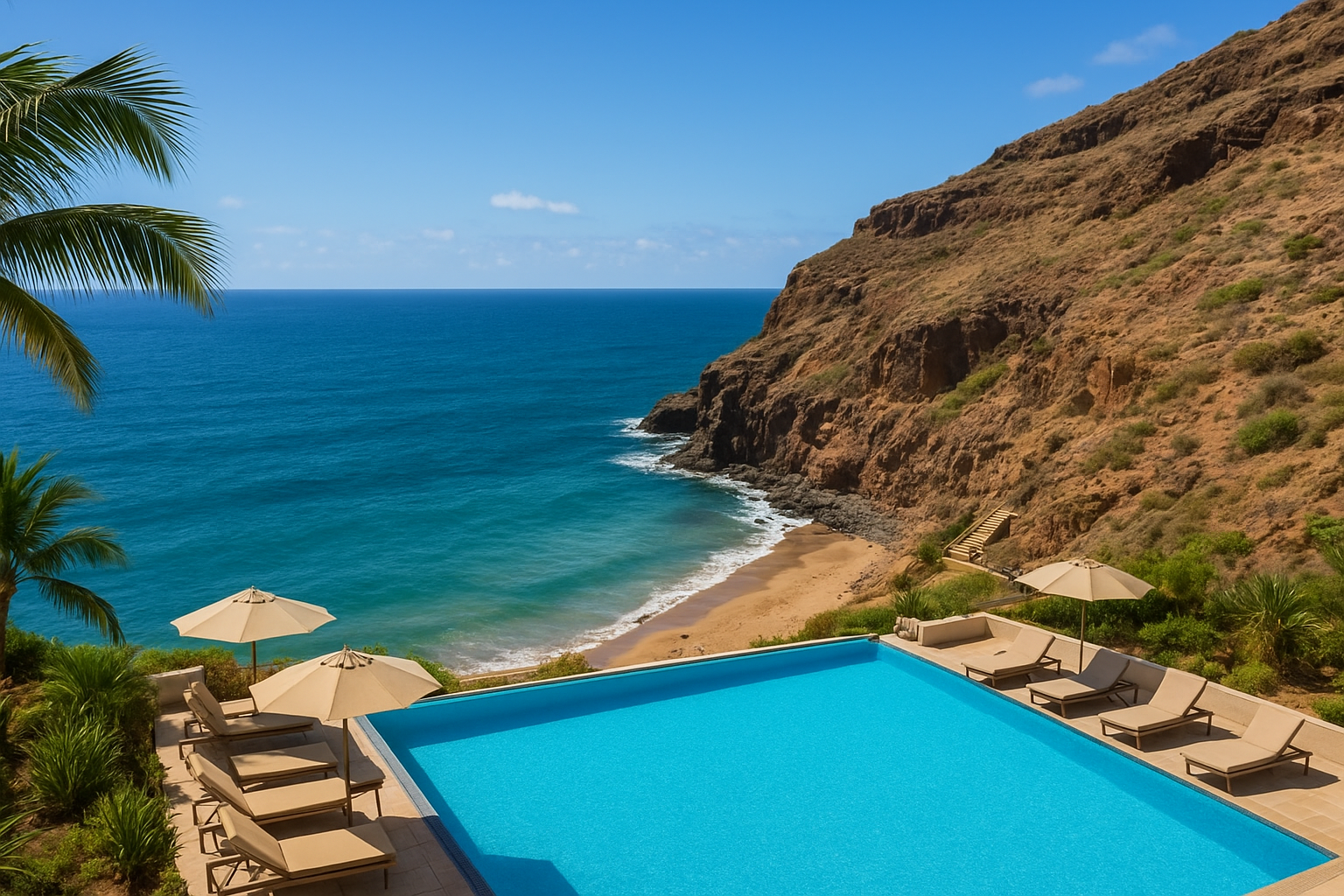 Checke Meerblick, Klippenlage und Zugang zum Strand
