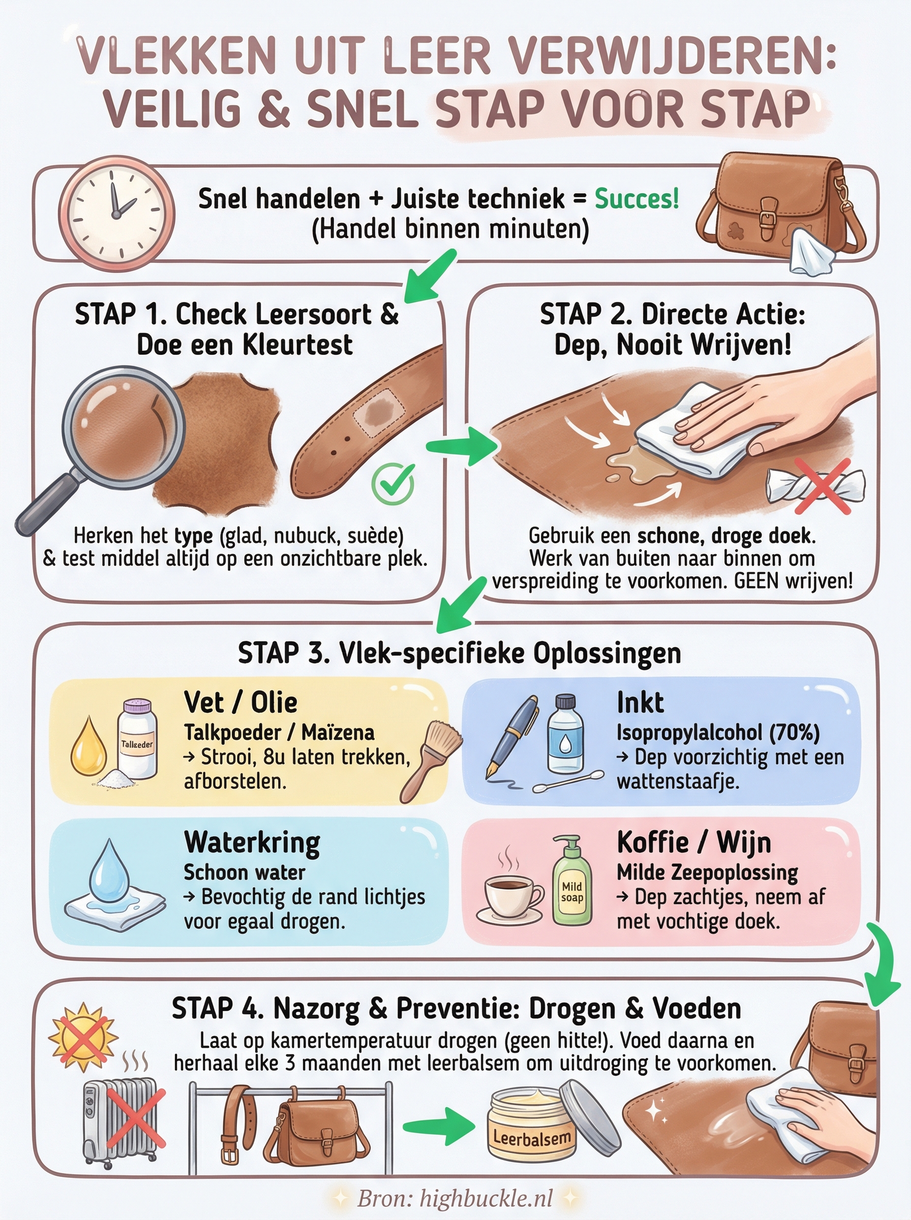 vlekken uit leer verwijderen infographic