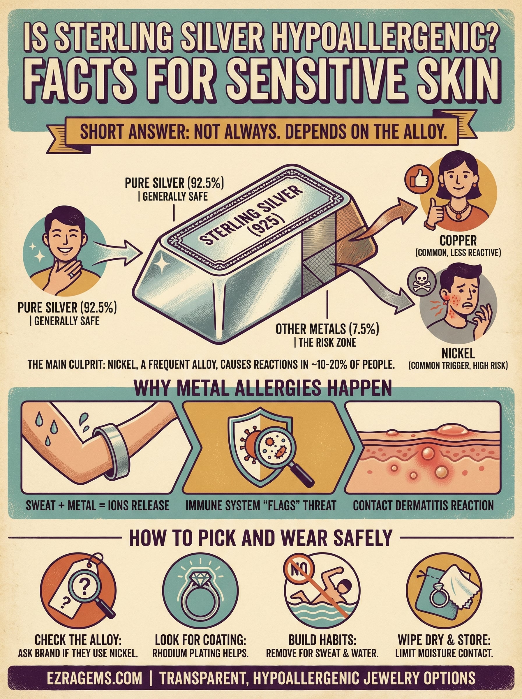 is sterling silver hypoallergenic infographic