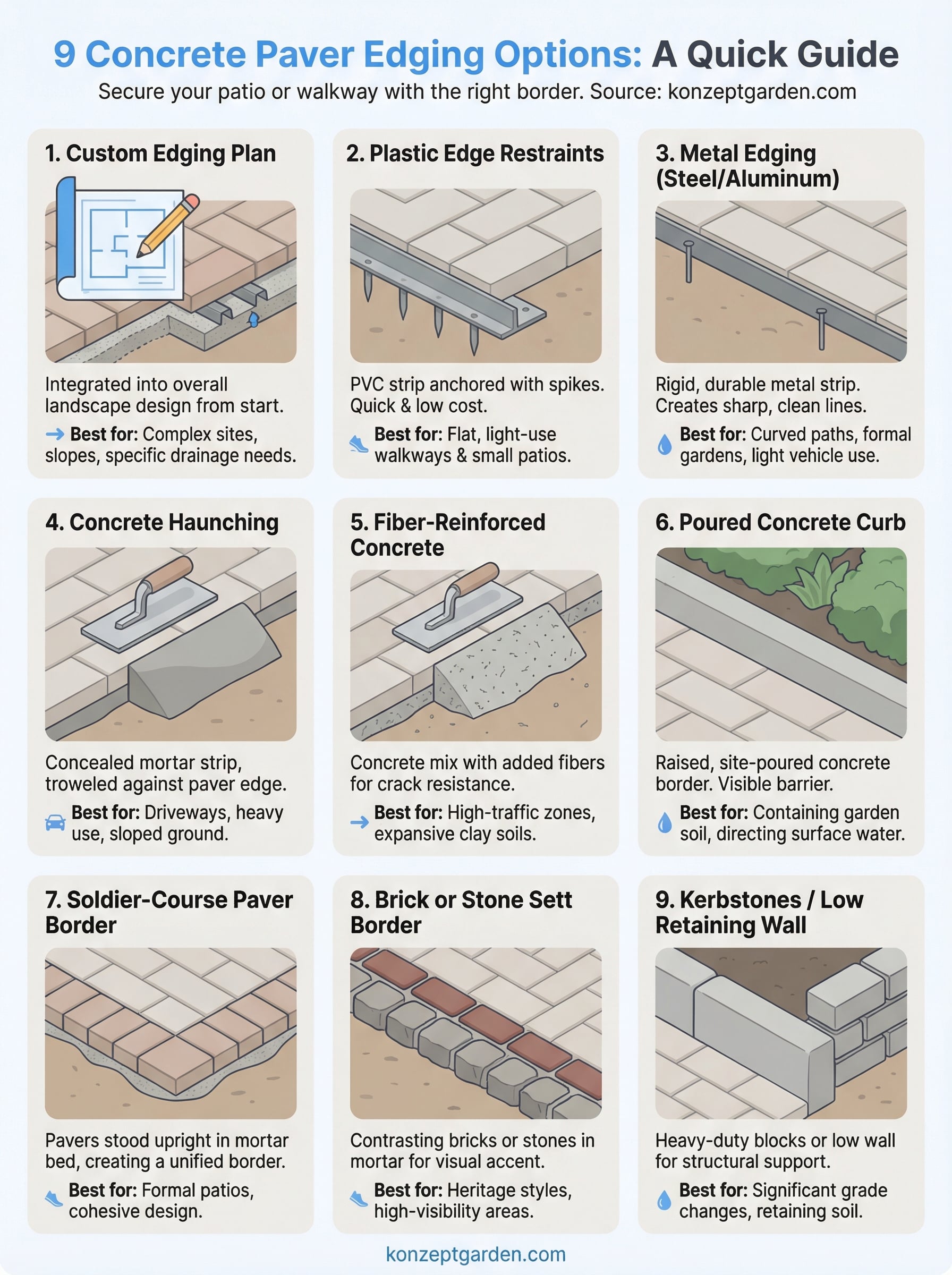 concrete paver edging options infographic