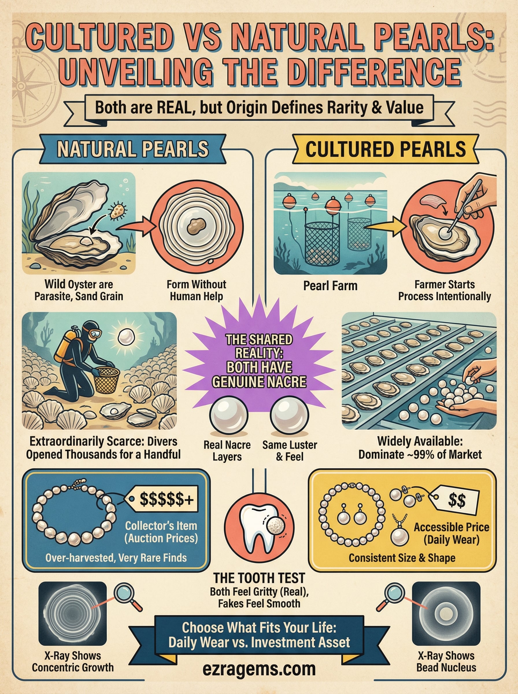 cultured vs natural pearls infographic