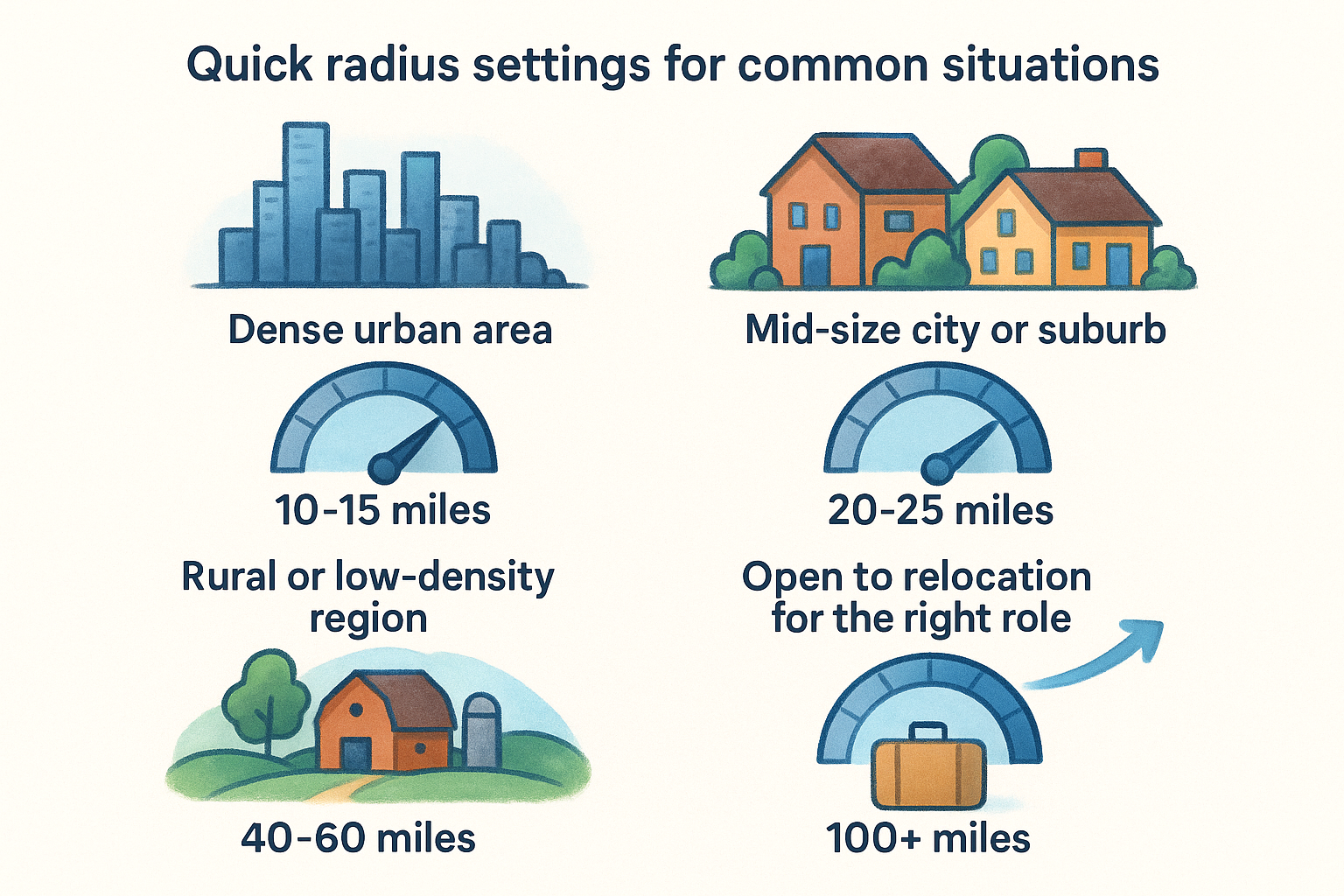 Quick radius settings for common situations