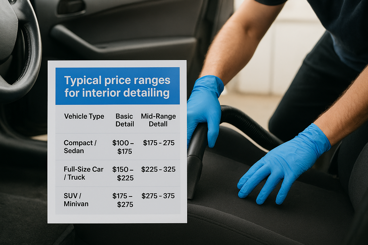 Typical price ranges for interior detailing