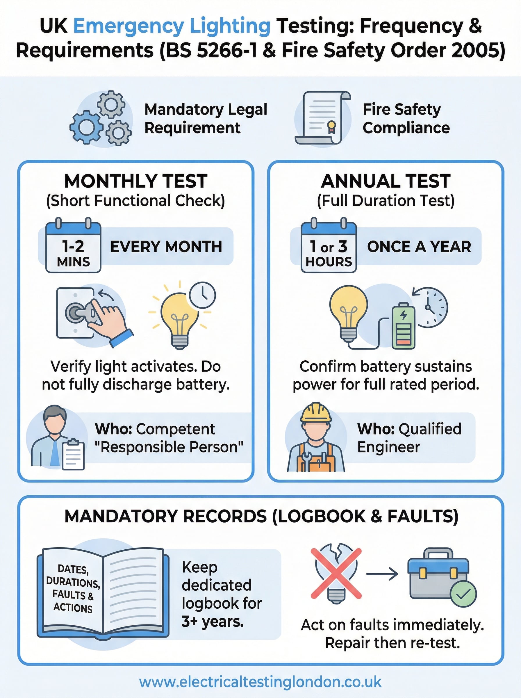 how often should emergency lighting be tested infographic