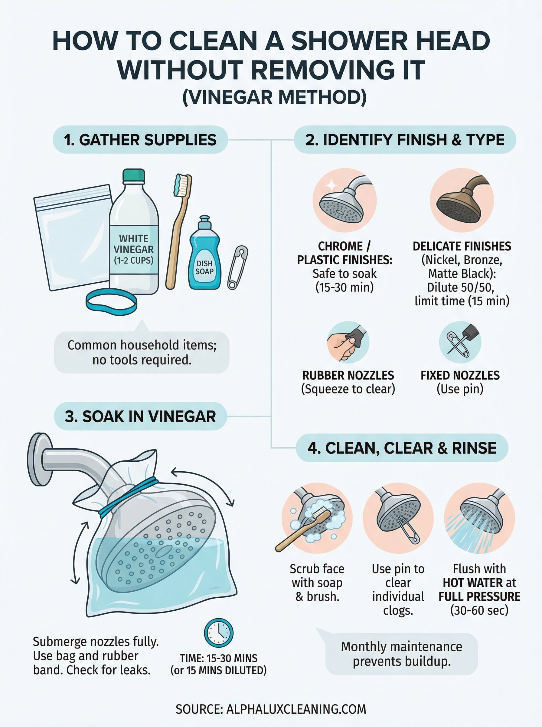 how to clean a shower head infographic