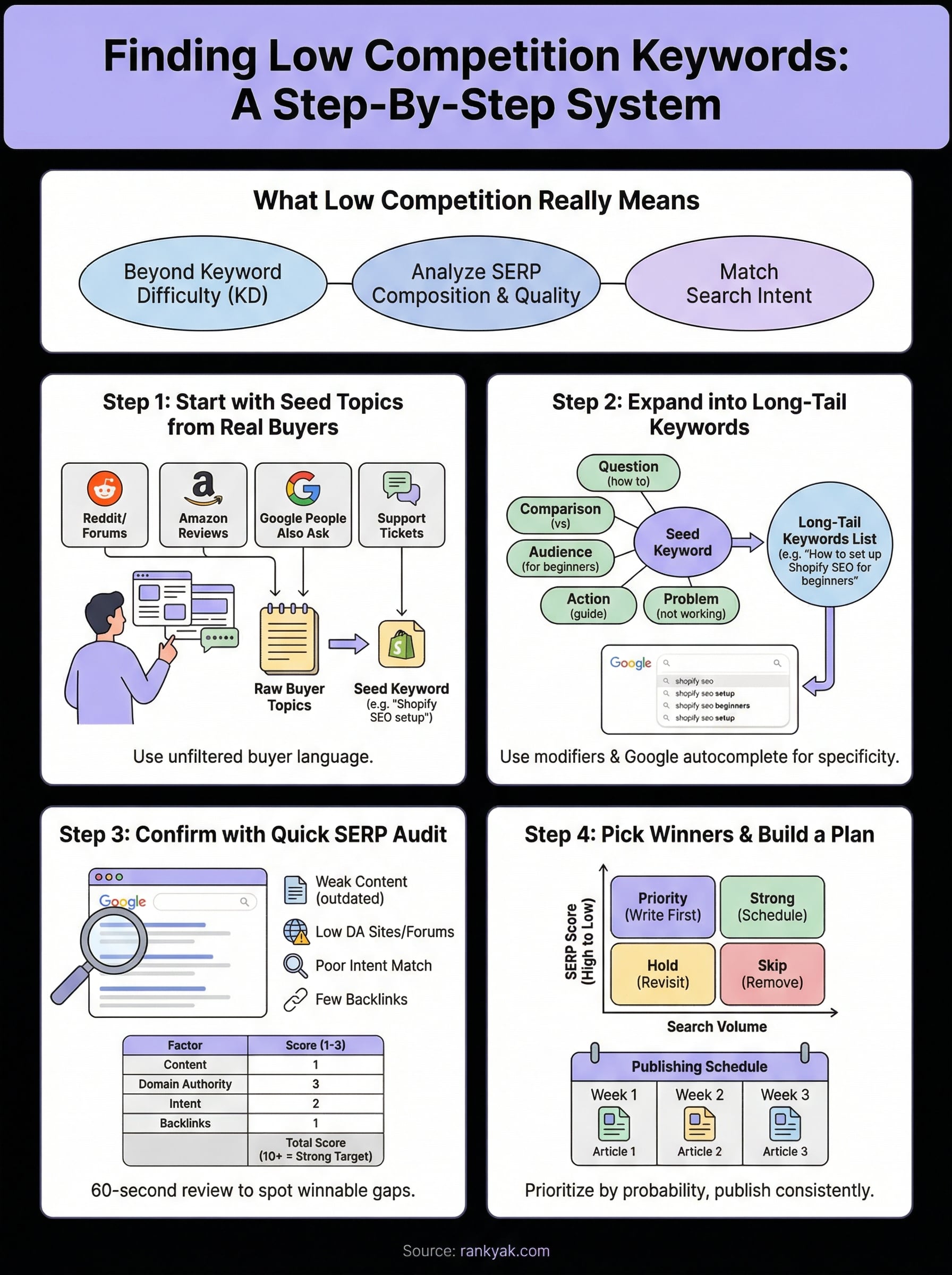 finding low competition keywords infographic