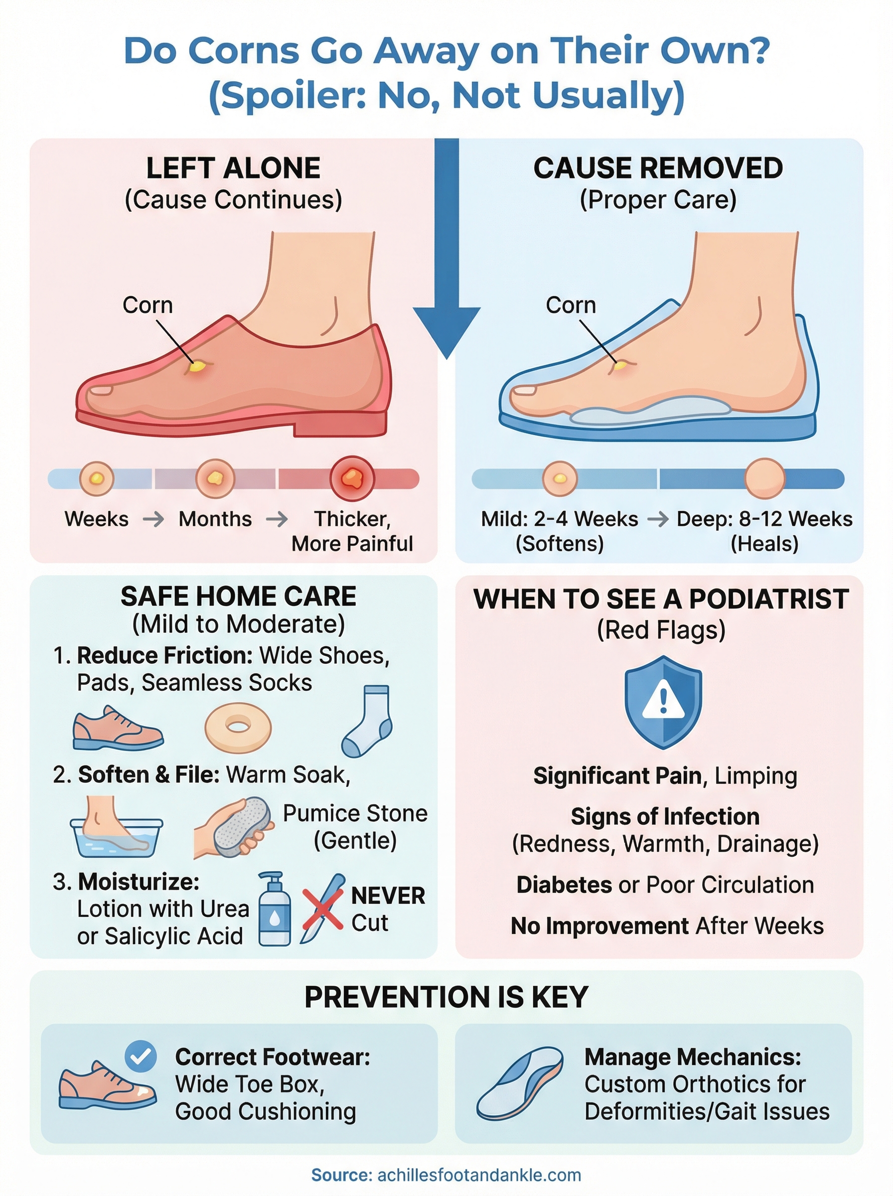 do corns go away on their own infographic