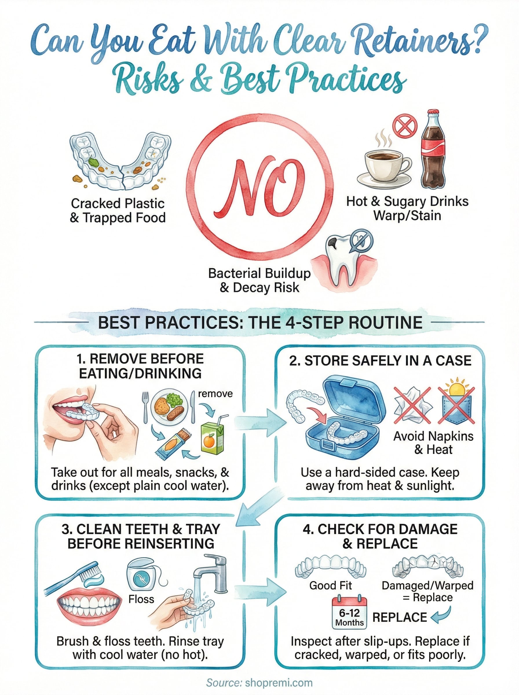 can you eat with clear retainers infographic
