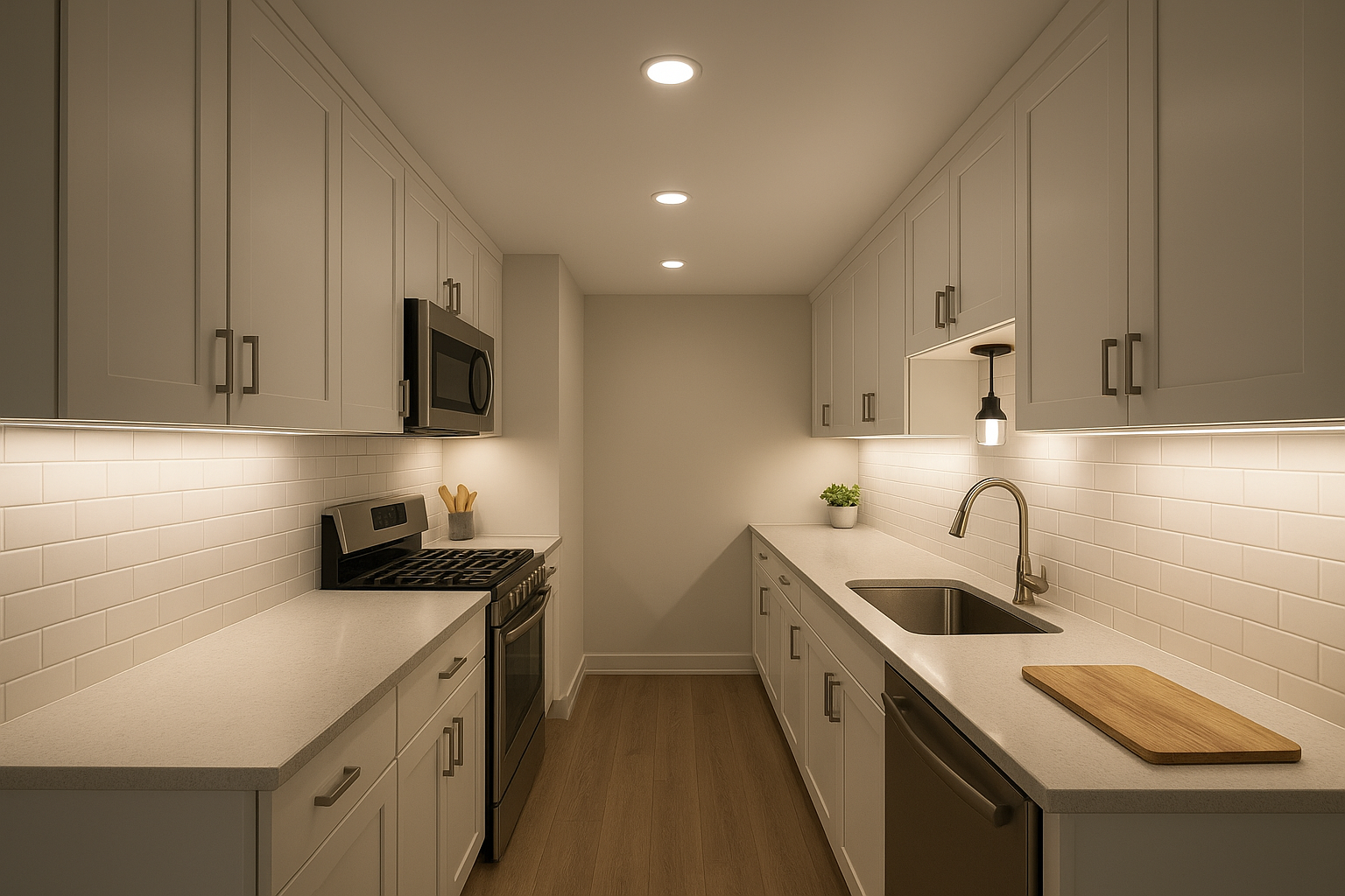 11. Add layered lighting for a brighter aisle