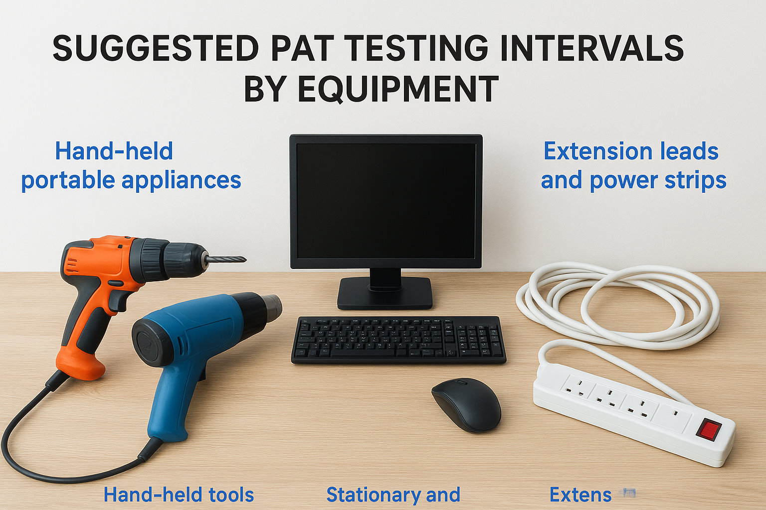 Suggested PAT testing intervals by equipment