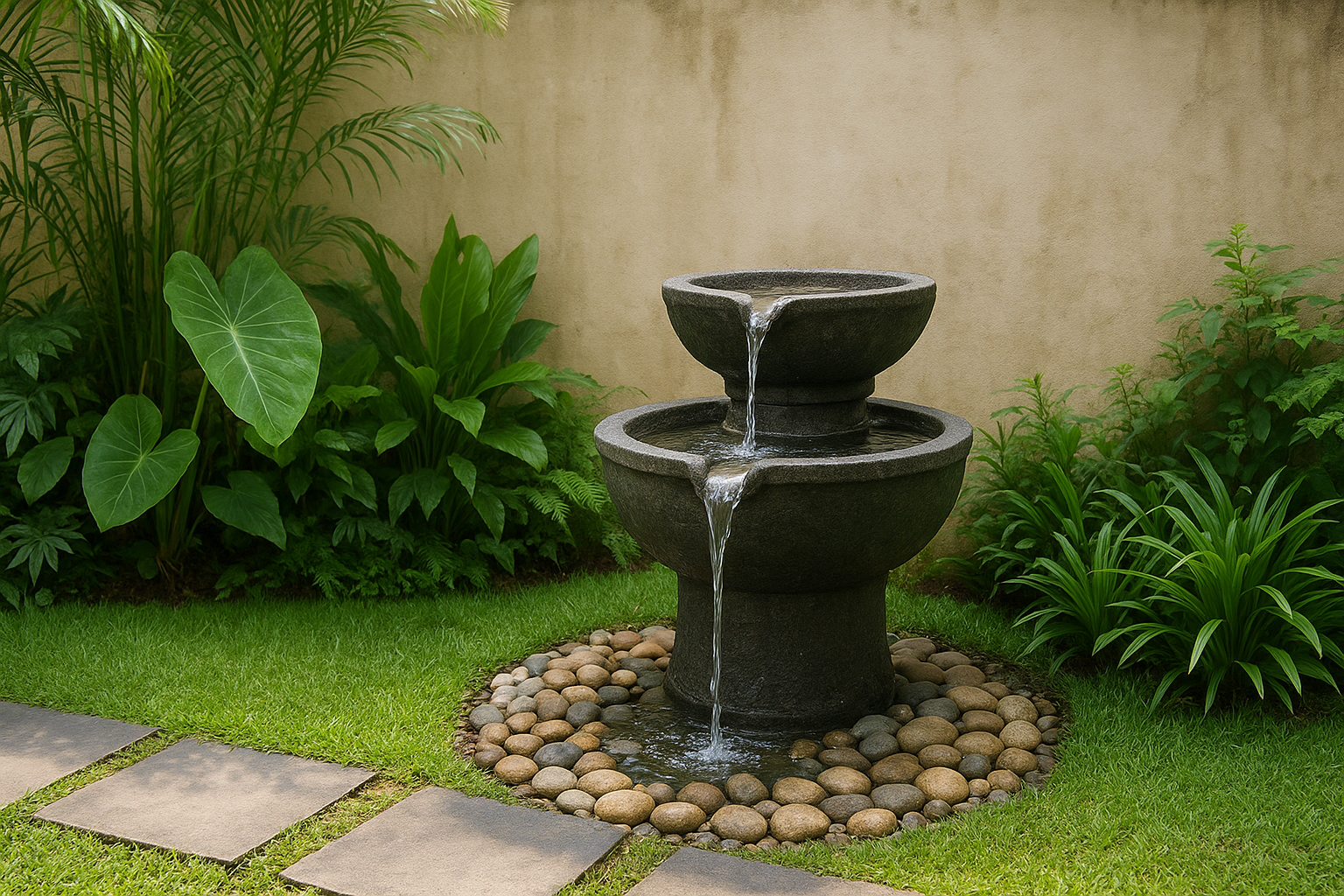 2. Build a calm focal point with a compact water feature